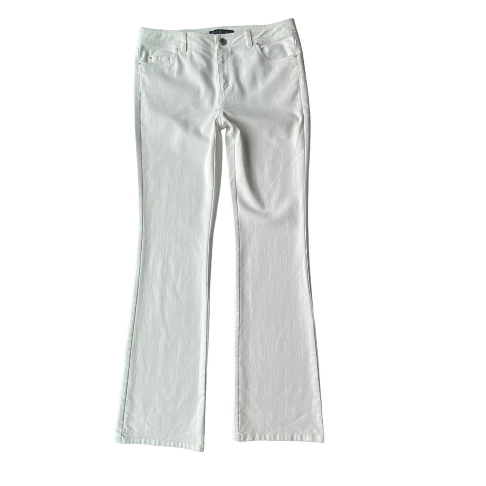 Lafayette 148 White Jeans Size 4 Straight Wide Leg Cotton Blend Flowy Casual